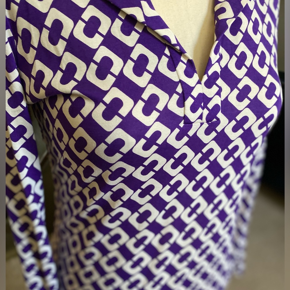 Diane von Furstenberg Purple and White MIDI Dress - Picture 4 of 7